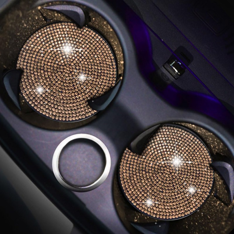 Bling Car Cup Holder Coasters, 2Pack Rhinstone Crystal Car Coaster