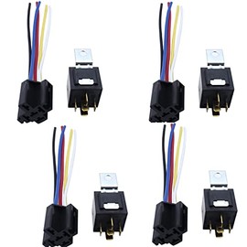 SHLPDFM Pack of 4 12 V 40 A 5-pin relay with socket, change-over relay with wires