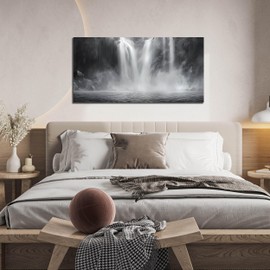 Waterfall Wall Pictures for Living Room - Black and White Landscape Wall Art for Office - Modern Abstract Canvas Wall Art for Bedroom Size 20" x 40"
