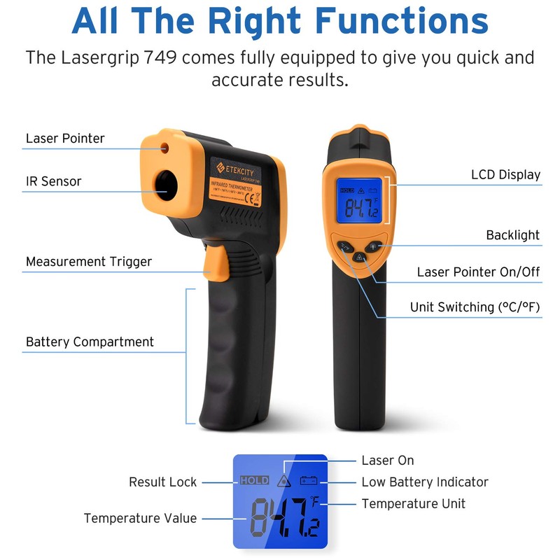 Etekcity Infrared Thermometer 749 (Not for Human) Temperature Gun Non-Contact