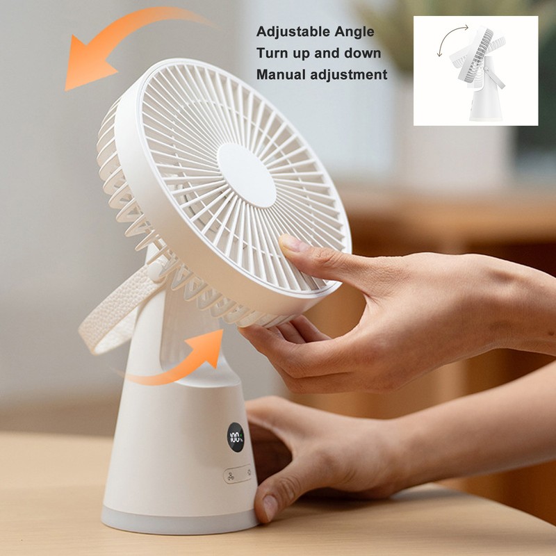 Desktop Fan Portable 5 Speed Power Display Quiet USB Rechargeable