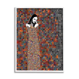 Stupell Industries Modern Abstract Female Mosaic Portrait Block Tile Shapes White Framed Wall Art, 24 x 30, Multi-Color