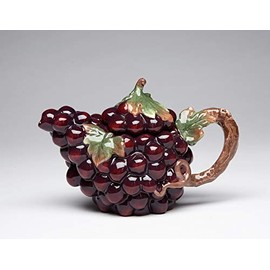 Fine Ceramic Red Purple Grapes with Leaves Design Teapot, 6-3/4" L