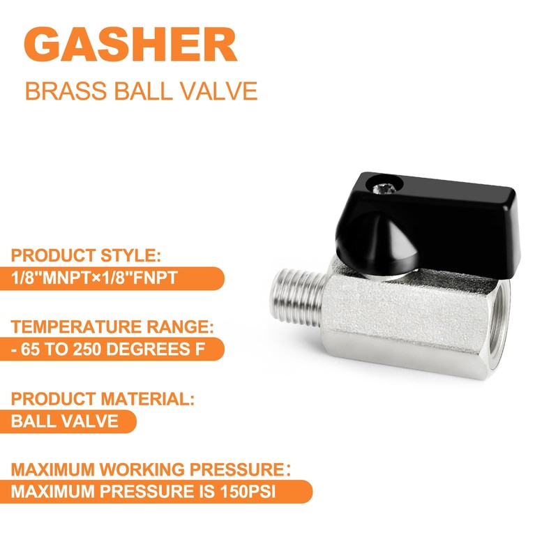 GASHER 1PC 1/8 Inch Mini Brass Ball Valve Shut Off