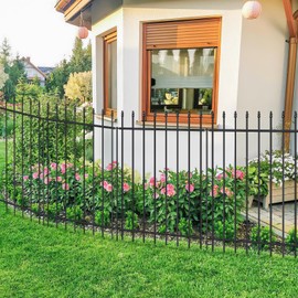 FOREHOGAR Metal Garden Fence 42 in H x 11.5 ft L, Border Fence Panels Animal Barrier for Dogs, No Dig Garden Fencing for Yard Patio Flower Bed Lawn Outdoor, 5 Panels + 6 Stakes Black