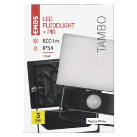 EMOS - Tambo LED spotlight with motion sensor - ultra-thin aluminium floodlight - waterproof - neutral white (4000 K) - 800 lm - 10.5 W - 25,000 hours - beam angle 120° - for outdoor use