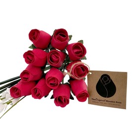 The Original Wooden Rose Valentines Day All RED Flower Bouquet (1 Dozen)