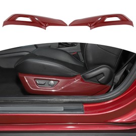 JOSHELA for Mustang Seat Console Side Panel Trim Cover Fit for Ford Mustang 2015 up Red Carbon Fiber Interior Accessories 2pcs