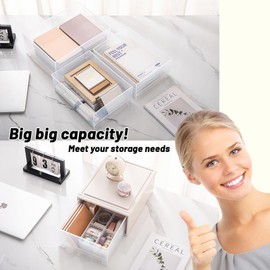 Large capacity Drawer Organizers，Stackable Organizer Drawers, (2M+2L) desktop organization and 2 drawer divider organization, gray, Organize office desk accessories、categorize files