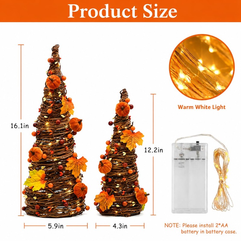 Lighted Fall Table Tree, Pumpkin Tabletop Decor for Thanksgiving Home