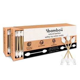 ibambo Ibambo 100% Bamboo Cotton Swabs for Ears (200-Pack) - Perfect for Baby & Personal Care | Double-Tipped Ear Swabs Cotton for Makeup & Cleaning | FSC Certified & Hypoallergenic, Made for All Ages & Pets