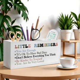 FITIE Encouragement Gifts Pencil Pen Holder for Desk, Little Reminders Inspirational Wooden Pencil Holder Organizer for Home Office Desk Accessories, Mental Health Gifts
