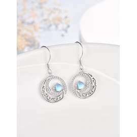 KINGWHYTE Moonstone Crescent Moon Earrings for Women 925 Sterling Silver Celtic Moon Star Earrings Moonstone Jewellery Birthday Gifts for Girls Mother Daughter Sister, Moonstone