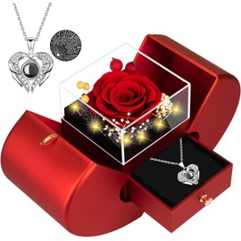 moshen Preserved Red Rose Flower Gift Box with LED Lights, Romantic Gift for Women, Ideal Gift for Mom Wife Girlfriend on Mother's Day, Valentine's Day, Christmas, Birthdays Anniversary (Red)