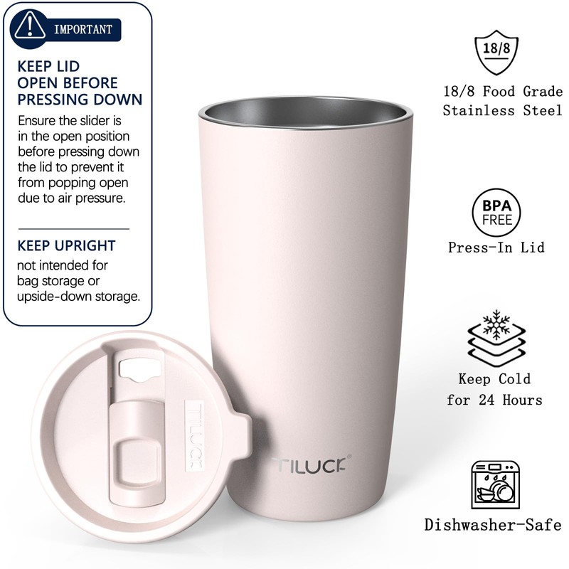 TILUCK 20 oz Insulated Coffee Tumbler with BPA-Free Lid