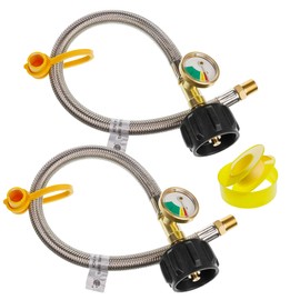 [1/4 Male NPT] BlueStars 15 inch RV Propane Hoses with Gauge to QCC1 (Not Inverted Flare) Stainless Steel Braided Camper Tank Hose for RV Camper Standard Two-Stage Regulator - 2 Pack, 40Lb 350PS