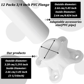12 Packs 3/4 inch PVC Flange Table Leg Cap Fittings Furniture Screw Tab Caps for Building Furniture Support Feet Making Storage Shelves