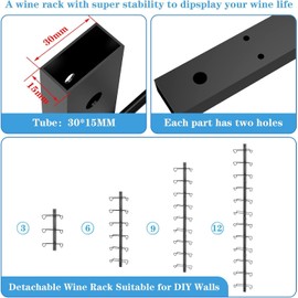Wall Wine Rack for 24 Wine Bottles, DIY Detachable Wall Mount Wine Rack, Wine Storage Organizer Display Holder Used As One or Four, for Kitchen, Dining Room, Bar, Wine Cellar(12 Bottles * 2PCS)