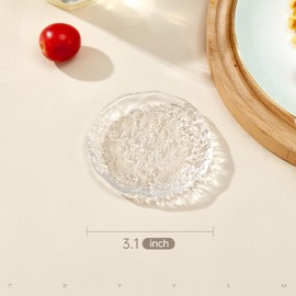 Soy Sauce Dishes, Small Dipping Sauce Cups and Bowls, 3.1 Inch Clear Serving Dishes for Condiments, Snacks, Set of 6, Handblown Glass Sauce Dipping Bowls (6, Glacier-Textured)