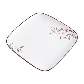 DealbyBox Ceramic Square Dinner Plates, 8 Inch Square Serving Plate for Steak, Pasta, Salad, Snacks, Dessert, Appetizer Plates (4Pack, Pink Sakura)