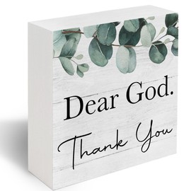 Dear God Thank You Sign, Inspirational Christian Decor, Plaque Rustic Box Sign for Living Room Shelf Table Decoration Bible Verse Jesus Thank You Decor Gifts for Women Men 5x5 C10