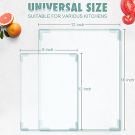 2Pcs Tempered Glass Cutting Board for Kitchen Counter, FAAYUCK Glass Cutting Board with Non-Slip Feet, Heat Resistant, Non-Slip, Scratch Resistant, Shatter Resistant (8"x12"&12"x16")