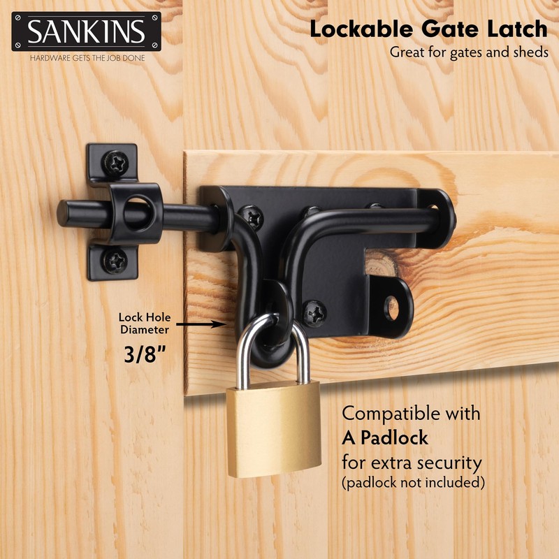 SANKINS Slide Bolt Gate Latch for Wooden Fence, Heavy Duty