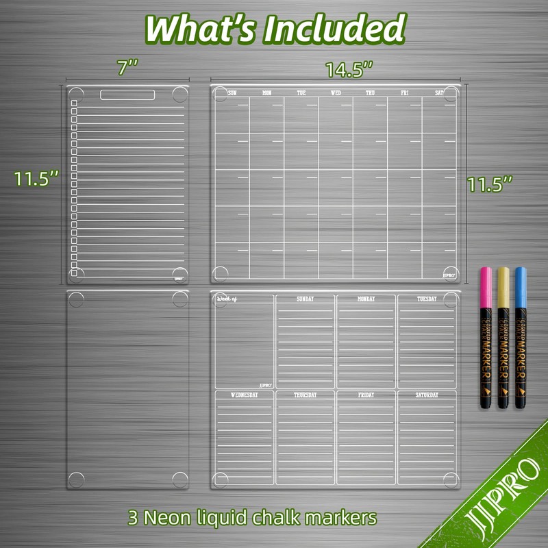 JJPRO Non Magnetic Dry Erase Calendar for Fridge-Reusable Monthly&Weekly Planning