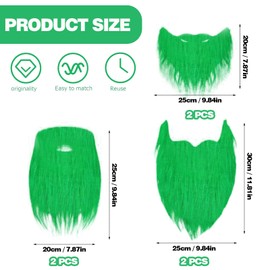 CHEUNGHAO 6 Pcs St Patrick's Day Fake Beard Green Leprechaun Costume Beard Irish Beard Cute St Patricks Day Accessories for Men Women