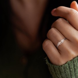 EVER FAITH Dainty Love Heart Rings for Mother's Day/Valentines Day/Christmas, 925 Sterling Silver CZ Mother Daughter Knot Bond Wedding Promise Band for Bride Size 9