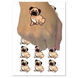 Pug Sitting Dog Temporary Tattoo Water Resistant Fake Body Art Set Collection - 15 2" Tattoos (1 Sheet)