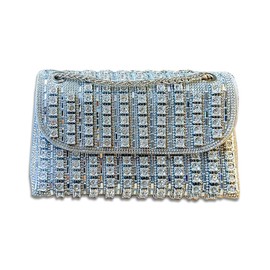 zebrum Evening Clutch Bag for Women, Chain Shoulder Bags Rhinestones Handbags for Cocktail Prom Parties, Weddings(Sparkly-Rhinestones-Silver)