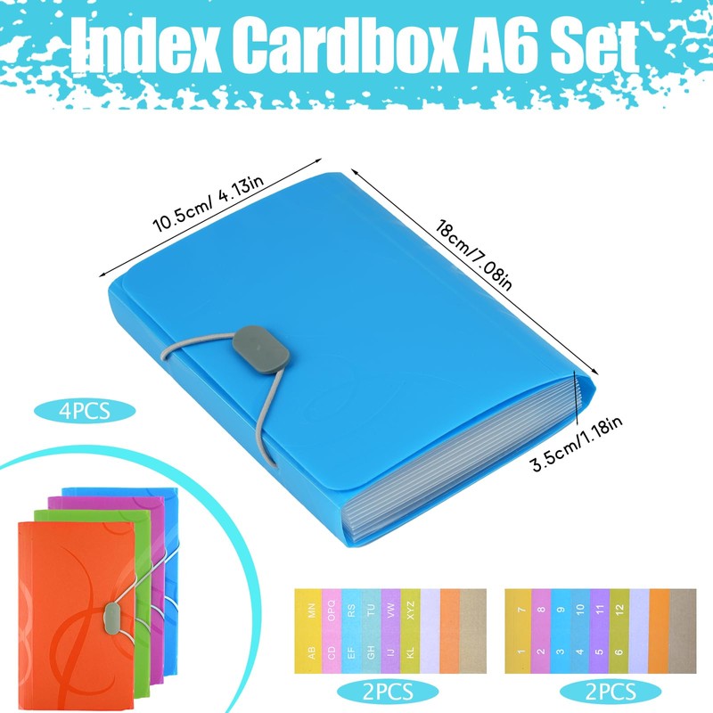 Pack of 4 Expanding Folders, A6 Index Card Box, A6