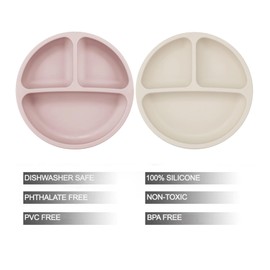 PandaEar 6 Pack Toddler Plates and Utensils Set, 2 Pack Silicone Baby Plates with Suction and 4 Stainless Steel Baby Spoons Forks, Toddler Dinnerware Set, Baby Dishes