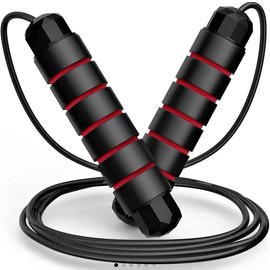 Jump Rope with Adjustable Foam Handle, Tangle-Free Quick Jump Rope for Women & Men, 1 Pack, Durable Steel Wires, Black - Color: Red