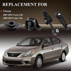 Engine Motor Mount & Trans Mount Replacement for 2007 2008 2009 2010 2011 2012 Nissan Versa 1.8L, 2009 2010 2011 2012 2013 2014 Nissan Cube 1.8L, Engine Mount Set of 4 Replaces OE# A4312 EM9230 9230