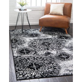 Unique Loom Sofia Collection Area Rug - Grand (7' 1" x 10' Rectangle, Black/ Ivory)