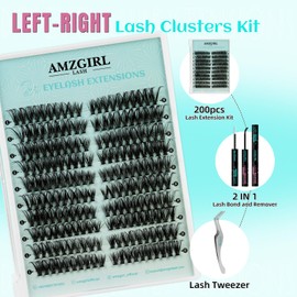 Natural Lash Clusters Left&Right Eyelash Clusters 200pcs C Curl Wispy Cluster Lashes DIY Individual Lashes Extension Thin Band Cluster Eyelashes Extensions(60D,10Pairs Mix9-18mm)