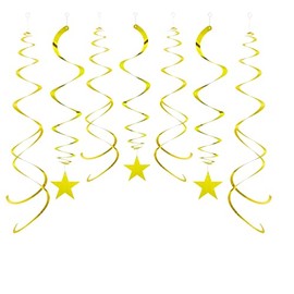 Party Star Swirl Decorations, Gold Foil Ceiling Hanging Swirl Decorations with Star, Whirls Decorations for Birthday | Wedding | Anniversary | Graduation Party Supplies,30 PCS