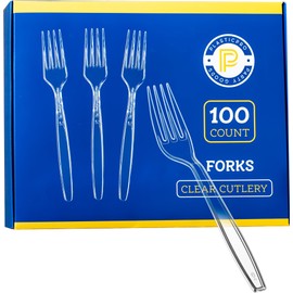 Plasticpro Disposable Clear Plastic Cutlery Disposable utensils Heavyweight 100 Count (Forks)