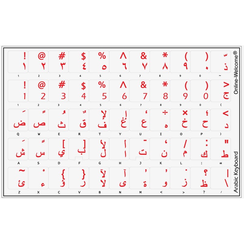 Arabic Transparent Background RED Letters Keyboard Stickers for Any PC