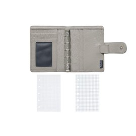 Moterm A8 Regular Rings Planner - Genuine Leather Binder Organiser Purse (Pebble Grey, 15 mm Ring)