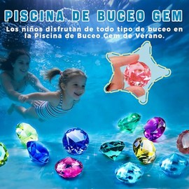 Yanlin Juguetes de Buceo, 16PCS Diamantes de Colores Grandes, Juguetes de Piscina Diving Gems, con Cofre del Tesoro, Juguetes de Piscina de Verano, Re