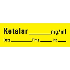 PDC AN-59 Anesthesia Removable Tape with Date, Time & Initial, Ketalar Mg/Ml, 1/2" Width, 500" Length, 333 Imprints, Yellow