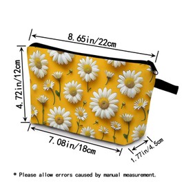 YULUENZE Yellow Daisy Makeup Bag Cute Small Organizer Bag with Zipper Yellow Daisy Cosmetic Bag Aesthetic Birthday Present for Women Sisters Friends