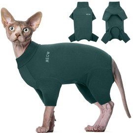 ROZKITCH Hairless Cat Clothes, Breathable Soft Cat Jumpers for Cats Only, Cat Coat with Four Legs, Warm Cat Sweater Cat T-Shirt Cat Pajamas Jumpsuit Vest Cornish Rex Devon Rex Peterbald DarkGreen L