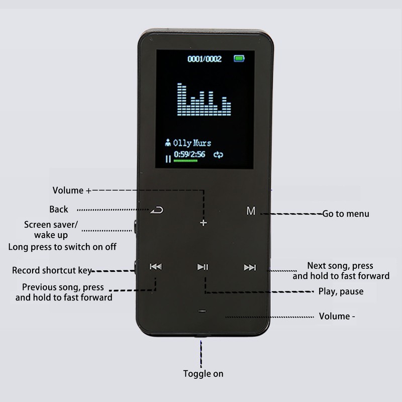 MP3 Player 8G Bluetooth 4.2 1.8 Inch Screen Noise Reduction
