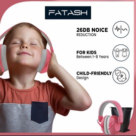 FATASH Kids Noise Cancelling Ear Muffs | Adjustable Ear Defender Hearing Protection Headband | Noise Reduction up to 26dB Soundproof Headphones Autism | Safety Earmuffs For Event Ages 1 to 8 Baby Pink
