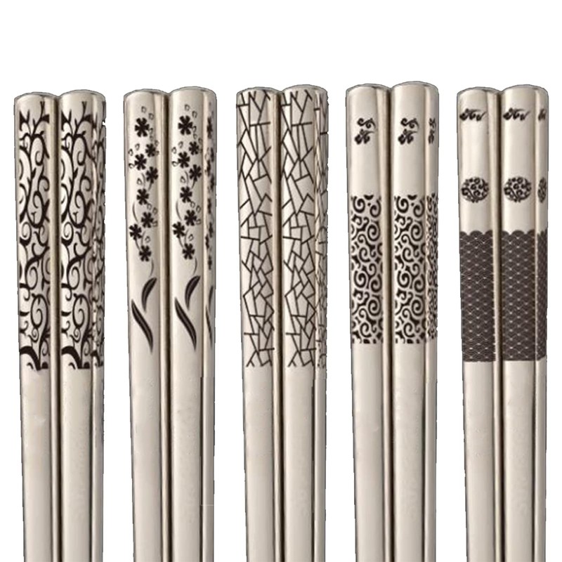 Chopsticks Stainless Steel 5 Pairs, Japanese Metal High-Quality Reusable Chopsticks