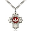Extel Silver Catholic 5 Way Cross Pendant Necklace, Red Enamel
